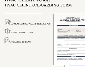 HVAC Client Onboarding Form | Canva Template + Fillable PDF | Digital Download