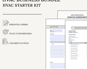 HVAC Starter Pack | Estimate + Invoice + Service Agreement | Canva + Google Doc + Fillable PDF