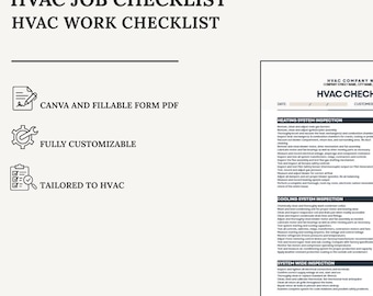 HVAC Job Checklist Template | Canva Template + Fillable PDF | Digital Download