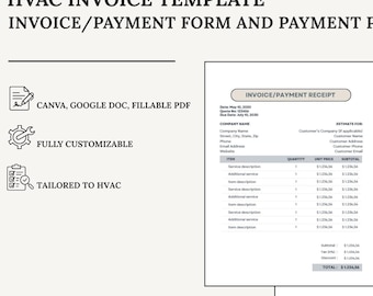 HVAC Invoice + Payment Policy Templates | Canva + Google Doc + Fillable PDF