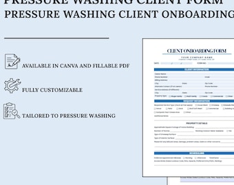 Pressure Washing Client Onboarding Form | Canva Template + Fillable PDF | Digital Download
