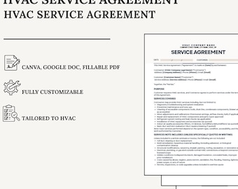 HVAC Service Agreement Template | Canva + Google Doc + Fillable PDF