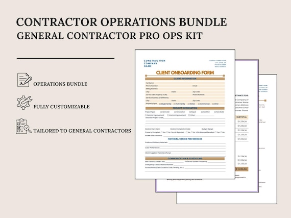 Contractor Pro Ops Kit | Forms + Job Tracker | Canva + Fillable PDF + Google Doc + Google Sheets