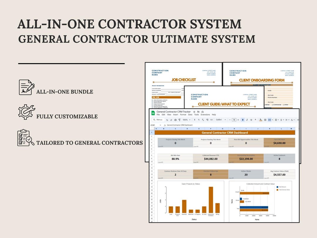 Contractor Filing System Contractor Ultimate System | Forms + CRM + Reviews + Email/sms | Canva ...