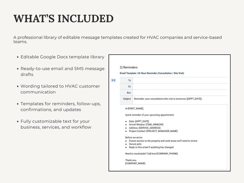 HVAC Email + SMS Templates Library | Google Doc | Reminders + Reviews ...