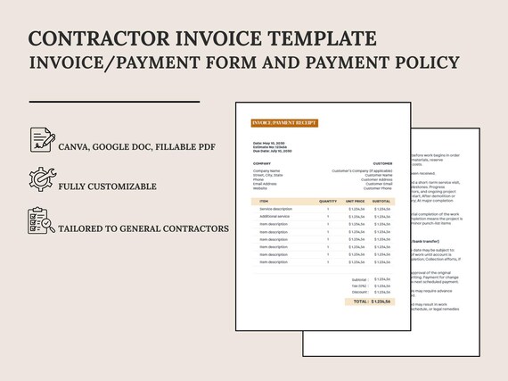 Contractor Invoice + Payment Policy Templates | Canva + Google Doc + Fillable PDF