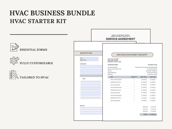 HVAC Starter Pack | Estimate + Invoice + Service Agreement | Canva + Google Doc + Fillable PDF