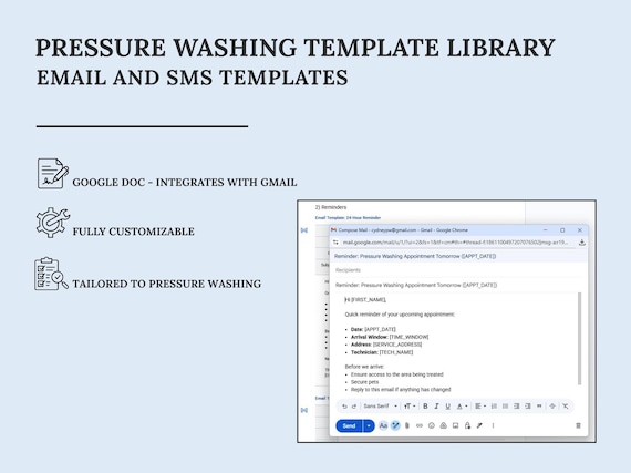 Pressure Washing Email + SMS Templates Library | Google Doc | Reminders + Reviews + Past Due