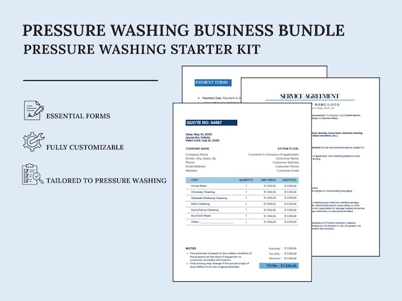 Pressure Washing Starter Pack | Estimate + Invoice + Service Agreement | Canva + Google Doc + Fillable PDF