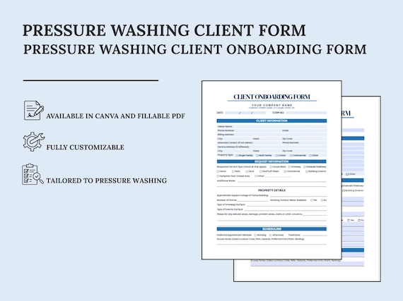 Pressure Washing Client Onboarding Form | Canva Template + Fillable PDF | Digital Download