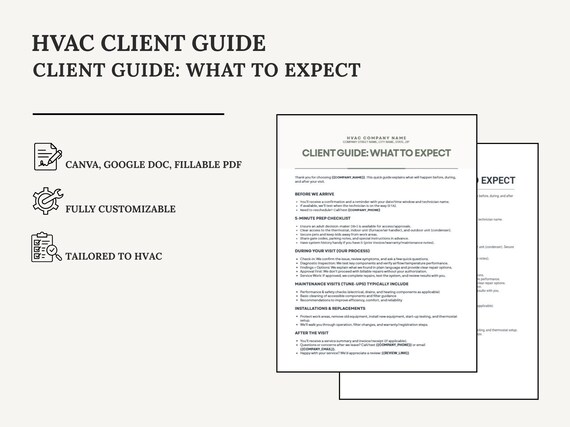 HVAC Client Guide “What to Expect” | Canva + Google Doc + Fillable PDF