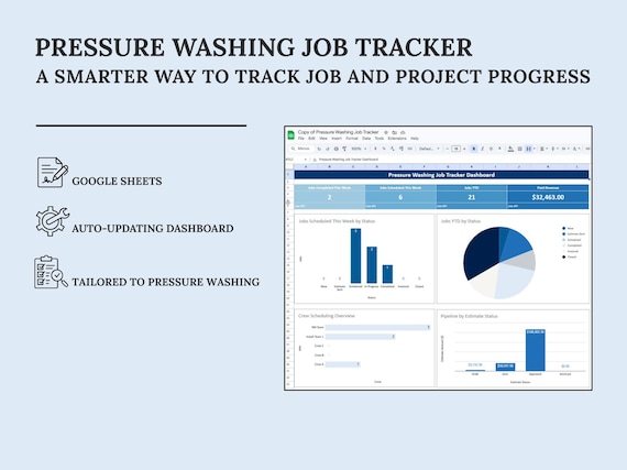 Pressure Washing Job Tracker | Google Sheets | Jobs + Payments + Scheduling