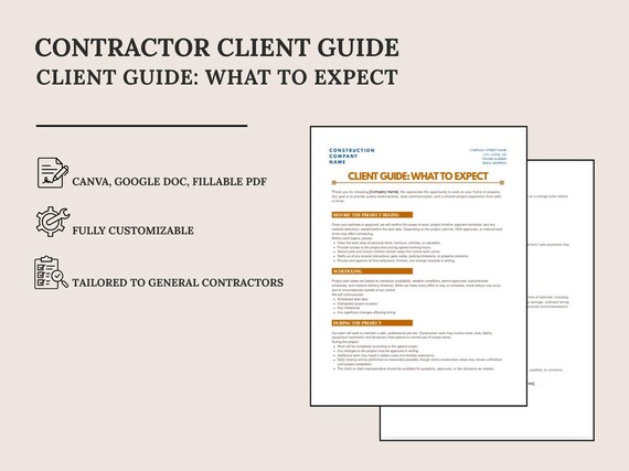 Contractor Client Guide “What to Expect” | Canva + Google Doc + Fillable PDF
