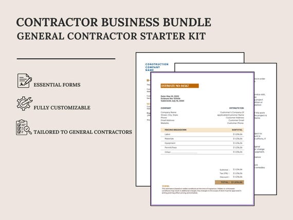 Contractor Starter Pack | Estimate + Invoice + Service Agreement | Canva + Google Doc + Fillable PDF
