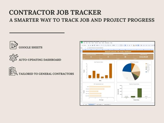 Contractor Job Tracker Spreadsheet | Google Sheets | Jobs + Payments + Status