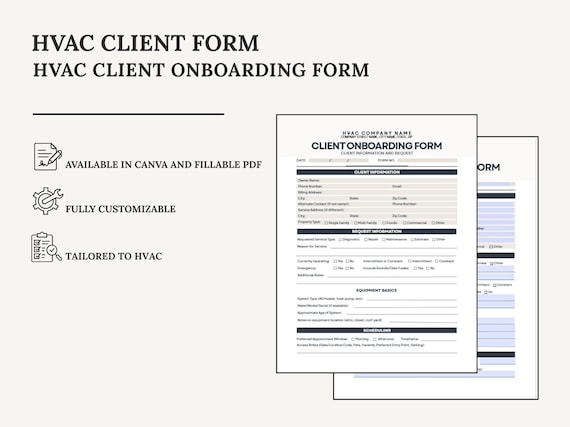 HVAC Client Onboarding Form | Canva Template + Fillable PDF | Digital Download
