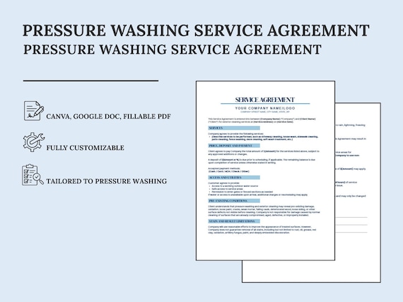 Pressure Washing Service Agreement | Canva + Google Doc + Fillable PDF