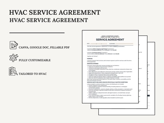 HVAC Service Agreement Template | Canva + Google Doc + Fillable PDF