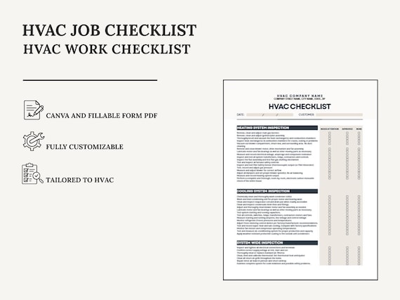 HVAC Job Checklist Template | Canva Template + Fillable PDF | Digital Download