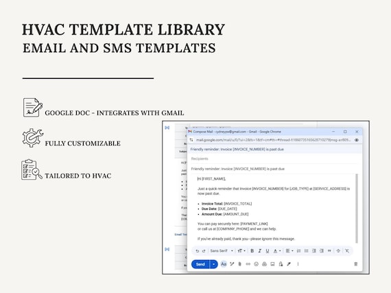HVAC Email + SMS Templates Library | Google Doc | Reminders + Reviews + Past Due