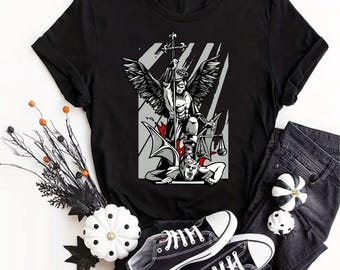 Mr Michael Christianity Shirt Neuheit Engel Töten Satanische Grafik Casual Tee 100% Baumwolle Kurzarm T-Shirt Männer / Frauen Top Unisex