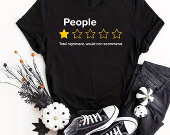 T-Shirt mit Ein-Stern-Bewertung, lustiges Grafik-T-Shirt für Introvertierte, sarkastisches Geschenk für Menschen mit sozialer Angst, schwarzes Baumwoll-Top mit Spruch zum Thema „Antisozial“.