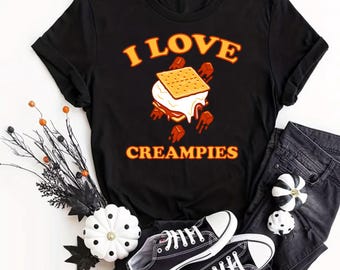 Junggesellenabschied-T-Shirt für Erwachsene: Ich liebe Creampi* Lustiges Brot-Humor-Parodie-Geschenk-T-Shirt aus Baumwolle, Unisex-Top, Schwarz