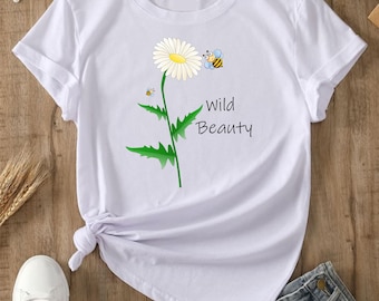 Koszulka z motywem uśmiechu i stokrotką, koszulka z grafiką i pozytywnym cytatem, motywacyjny T-shirt dla kobiet, uroczy, swobodny top, prezent dla niej, prezent z uśmiechem