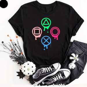 Neon gaming controller iconen T-shirt, grappig gamer citaat T-shirt, videogame slogan top, uniseks grafische retro arcade kleding, verjaardagscadeau