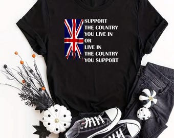 Union-Jack-Flagge T-Shirt mit Slogan „Unterstütze das Land“ – Patriotisches Herren-Top, Geschenkidee für britischen Stolz, ideal für Väter, Ehemänner und Brüder (UK)