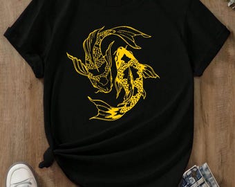 Yin Yang Die Große Welle Weg Koi Fisch Kirschblüten Japanische Kalligraphie Kunst Tusche Zeichnung Kult Meme Film Musik Motivation Geschenk Tee T Shirt