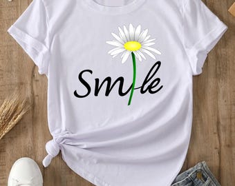 Gänseblümchen Lächeln Gesicht Floral Sommer Positiv Inspirierend Blume Süß Gänseblümchen Unisex Blumen Unisex Geschenk T-Shirt