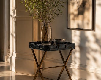 Luxury Tray Side Table Black Croc Accent Table