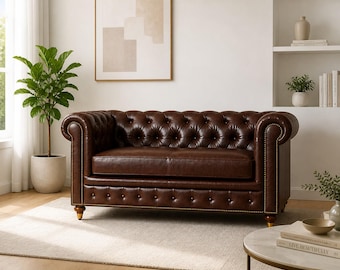 Chesterfield Leather Sofa Classic Tufted Loveseat