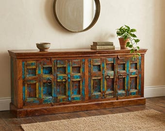 Vintage 4 Door Sideboard Rustic Wooden Buffet Cabinet