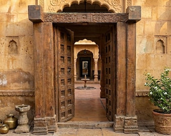 Antique Teak Wood Double Entry Door Hand Carved Rustic Door