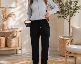 Zweifarbiges Trainingsanzug-Set mit Reißverschluss für Damen - Lässiges Lounge Wear Jogger-Outfit