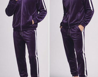 Herren Samt Trainingsanzug für Männer - Trainingsjacke mit Reißverschluss, Retro Streetwear Lounge Set