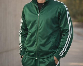 Herren Gestreifter Trainingsanzug Set Zip Up Jacke Jogger Hose Sportliches Outfit