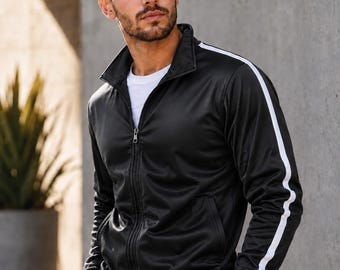 Herren Schwarzer Trainingsanzug Set Sportlich Jogger Outfit Zip Up Jacke Lässige Sportbekleidung