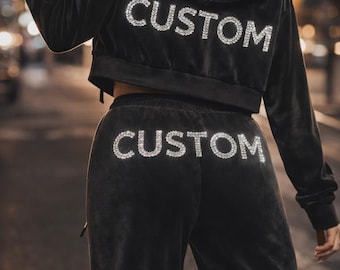 Customizable Rhinestone Tracksuit for Women – Glam Velvet Lounge Set