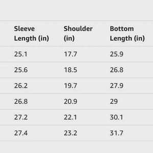 K&ouml;nnte beinhalten: Eine detaillierte Gr&ouml;&szlig;entabelle f&uuml;r einen US-Herren-Trainingsanzug, die Ma&szlig;e in Zoll anzeigt. Die Tabelle enth&auml;lt Marken- und US-Gr&ouml;&szlig;e, Taille, H&uuml;fte, Brust, &Auml;rmell&auml;nge, Schulter, Unterl&auml;nge, L&auml;nge, Schrittl&auml;nge, Bundh&ouml;he und Au&szlig;ennaht.