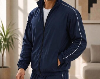 Men's Soft Fabric Tracksuit Set Athletic Jogging Suit Casual Zip Up Outfit
