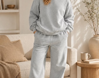 Oversized Fleece Trainingsanzug Set für Damen - Kuscheliger Hoodie & Jogginghose mit weitem Bein Lounge Set