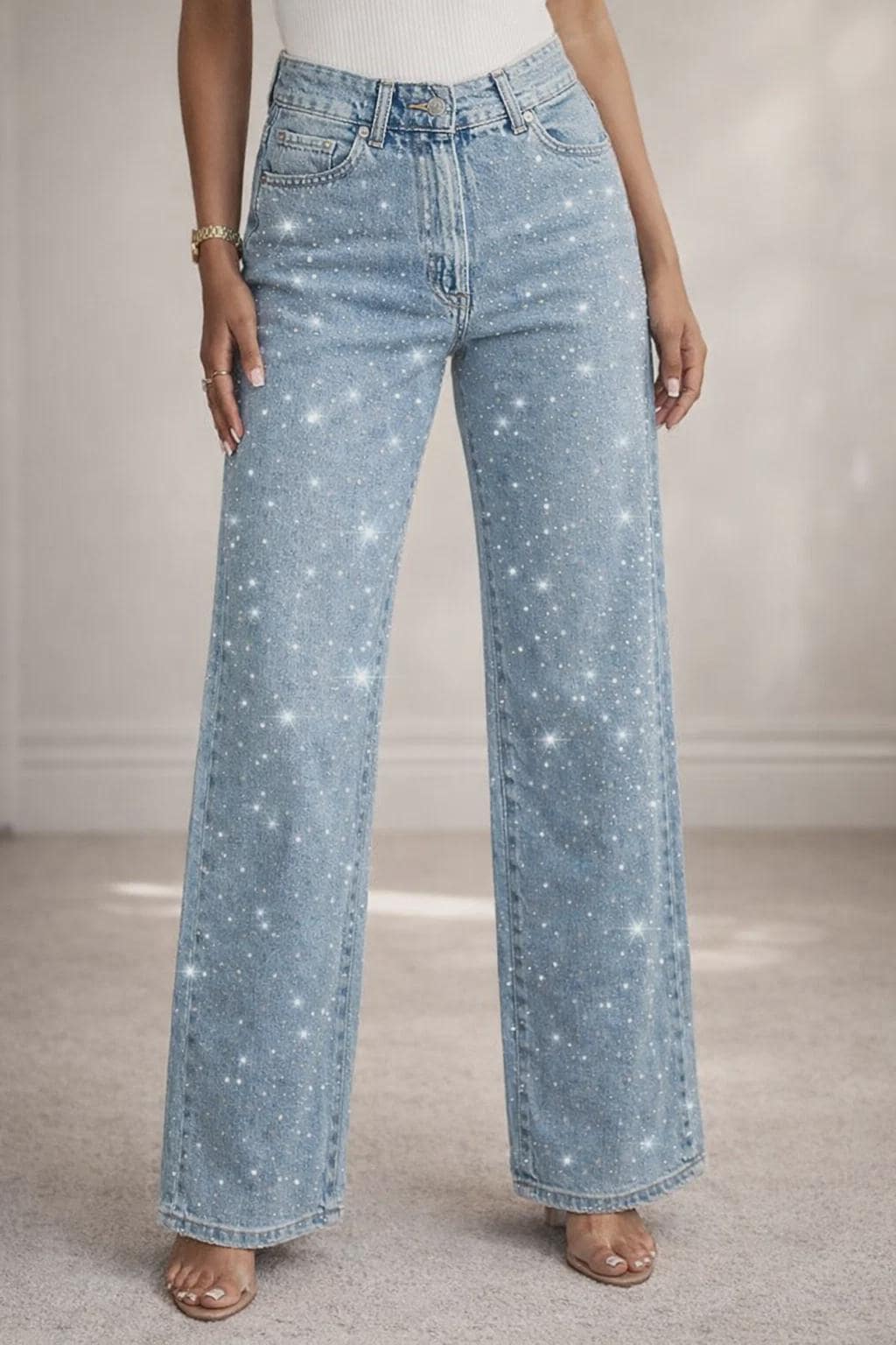 Rhinestone Embellished Denim Pants - Etsy