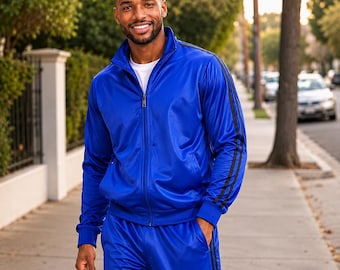 Lässiges gestreiftes Trainingsanzug-Set für Herren – Jacke mit durchgehendem Reißverschluss & Jogger-Hose