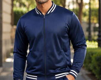 Men's Navy Tracksuit Set Athletic Zip Up Jogger Outfit Casual Sportswear Everyday Comfort