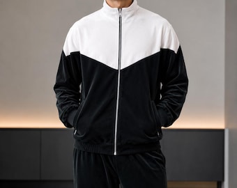 Schwarz Velour Trainingsanzug Männer Handmade Luxus Samt Jogging Set Street Outfit