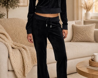 Conjunto deportivo de terciopelo para mujer, sudadera con capucha y pantalón deportivo de lujo con pedrería.