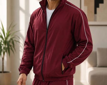 Weicher Stoff Trainingsanzug Set für Herren Leichter Athletischer Jogger Anzug Zip Jacke Activewear